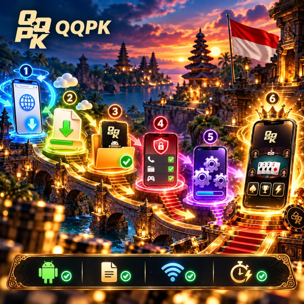 QQPoker APK installation guide with browser download, file setup, permissions, installation and app launch.
